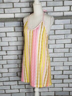 • Wild Fable Sleeveless Halter Striped Crochet Mini Dress Small Pink Multicolor